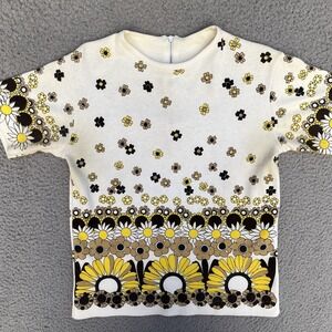 Vintage 60s 70s Jane Colby Mod Top Bright Floral Sunflowers Hippie Shirt Size M